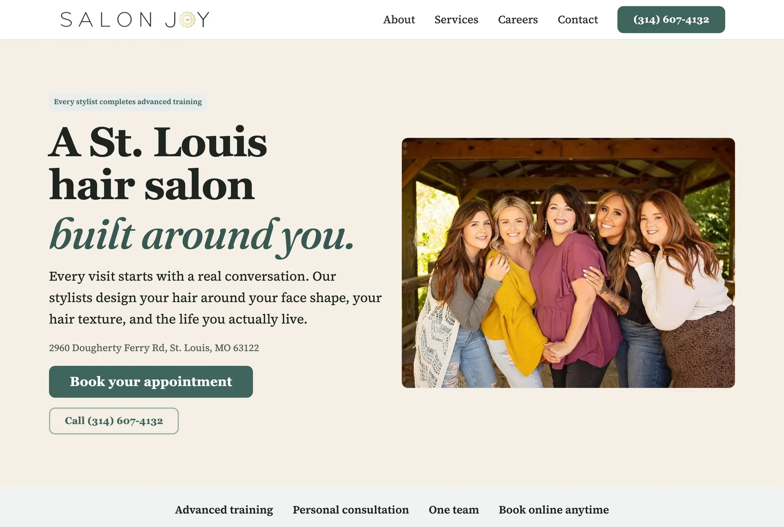 The same salon website after Shmove rebuilt it